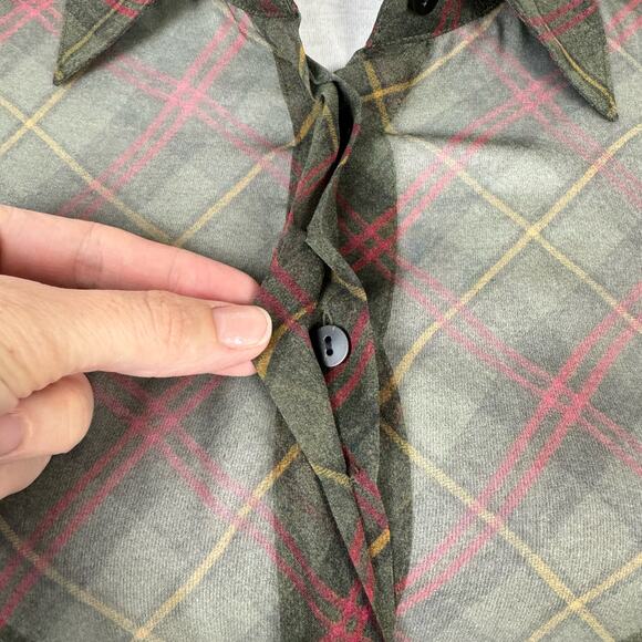 Worth New York | NWT Green Tartan Plaid 100% Silk Long Sleeve Button Down Blouse - Picture 6 of 14